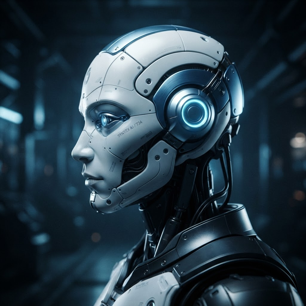 Rosto de inteligência artificial humanoide